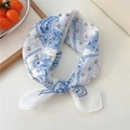 Polka dot cotton linen scarf with blue paisley pattern and cherry embroidery detail - Cherry Paisley White Frame