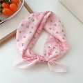 Pink cotton-linen square scarf featuring cherry and paisley prints with tied detail - Cherry Paisley Pink Frame