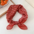 Red cotton linen neckerchief with white floral paisley print in a knotted style - Floral Large Paisley Red Frame