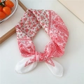Red cotton linen square scarf with floral paisley pattern and polka dots for women - Floral Large Paisley White Frame