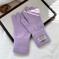 Dettaglio guanti invernali in maglia viola con trama di lana spessa e polsini a coste - Viola Chiaro Semplice (6HILLDI)