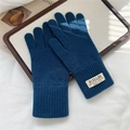 Dettaglio trama a maglia di guanti invernali blu navy con polsini a costine ed etichetta - Blu Navy Semplice (13HILLDI)
