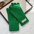 Dettaglio della trama a maglia e dei polsini a coste dei guanti invernali verdi termici - Verde Semplice (15HILLDI)