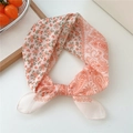 Pink paisley and floral cotton linen square scarf styled in a decorative knot - Floral Large Paisley Orange Frame
