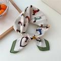 Cotton linen neck scarf with cute cartoon dachshund prints and dark green border - 01-Dachshund Green Border (Cotton)