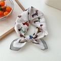 Breathable cotton square scarf with cartoon dachshund dogs and a stylish grey border - 02-Dachshund Grey Border (Cotton)