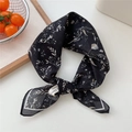 Floral black cotton square scarf with white flower patterns and border detail - 03-Autumn Leaves Black (Cotton)