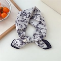 Soft cotton-linen square scarf featuring blue floral patterns and black stitched edges - 04-Autumn Leaves White (Cotton)