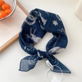 Dark blue square silk scarf with vintage equestrian print and horse motifs - Star Cowboy Navy Blue