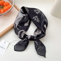 Equestrian print cotton linen square scarf in black and white with horse motifs - Star Cowboy Black