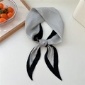 Narrow silk neck scarf featuring classic black and white polka dots and pointed ends - 120x36cm / Classic Polka Dot Print