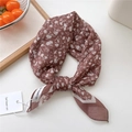 Vintage brown cotton linen scarf with white floral pattern and premium stitched label - Flower Leaf White Frame Lotus Root Pink