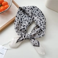 Floral cotton linen skinny scarf in cream and black with delicate vintage flower pattern - Flower Leaf Black Frame Milky White
