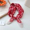 Cotton linen hair ribbon silk scarf featuring red rose floral patterns and gift tag - Color Block Rose Red