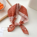 Caramel red cotton linen square scarf featuring white paisley pattern and tied detail - 04be-Plaid Dot Paisley Orange