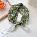 Green and white floral cotton linen small square scarf with abstract rose pattern - Color Block Rose Green