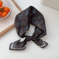 Petit foulard en coton marron foncé à motifs floraux noué en un nœud élégant - 14-Fleur Or Bleu (Coton)