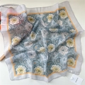 Light blue floral cotton linen square scarf with yellow roses and paisley patterns - Color Block Rose Cyan