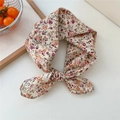 Foulard en coton à motif floral orange et violet avec nœud de style bohème - 16-Petites Fleurs Beige (Coton)