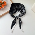 Classic black and white paisley silk scarf with geometric patterns tied in an elegant knot - 120x36cm / Paisley Print