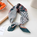 Retro floral cotton linen headband scarf in dark green and orange with polka dots - Four Grid Floral Polka Dot Green