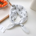 White cotton linen scarf with black bow and polka dot print for hair or neck bag decor - Polka Dot Bow White