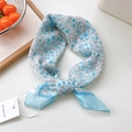 Light blue floral cotton linen hair scarf with navy blue borders and vintage pattern - Simple Leaf Egg Flower Cyan