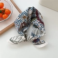 Petit foulard carré en coton et lin avec motif de carte peint à la main en beige - 25-Fleur de Riz Feuille (Coton)