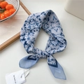 Blue tie-dye cotton linen silk scarf with navy edge and delicate dot pattern detail - Crystal Blue