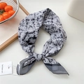 Fashionable grey and black tie-dye cotton linen headscarf with knotted style and brand tag - Crystal Gray