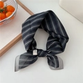 Soft navy blue cotton linen scarf with elegant diagonal stripes and cotton tag - Black Stripe