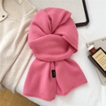 Detail of pink knitted 100% wool scarf showing soft texture and composition label - Black Label Wide Scarf (MX0288) / 34*167cm / Pink