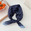 Navy blue cotton linen scarf with red and light blue diagonal stripes in a ring knot style - Navy Stripe