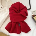 Detail showing high-quality 100% wool material texture of the red knitted scarf - Black Label Wide Scarf (MX0288) / 34*167cm / Red