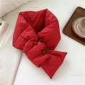 Red quilted winter scarf with traditional knot button closure and warm filling - Red (Chinese Frog Button Style)