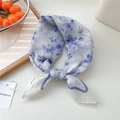 Floral print cotton linen headscarf in white and light blue with purple flower patterns - Purple Flower Shadow