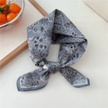 Light blue floral cotton linen square scarf with French vintage print and soft texture - Blue Paisley