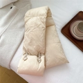 Quilted cream-white puffer scarf with traditional button knot for autumn and winter - Apricot (Chinese Frog Button Style)