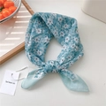 Blue floral cotton linen neckerchief with white daisy patterns for women - Small White Cosmos