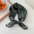 Breathable cotton linen small square scarf with vintage green paisley pattern and soft texture - Green Paisley
