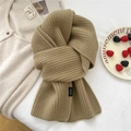 Macro detail of camel 100% wool knitted scarf with soft ribbed texture and warm tone - Black Label Tassel Style / 22*167cm / Matcha Green