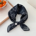 Soft cotton square scarf with black and white paisley floral print in vintage style - Black Paisley