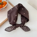 Dark brown cotton linen small square scarf featuring white paisley and star patterns - Brown Star Paisley