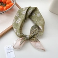 Green cotton linen scarf featuring white floral prints and decorative paisley patterns - White Bamboo Leaf Floral Paisley Frame Green