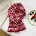 Detalle de bufanda 100% lana con patrones de punto jacquard nórdicos rojos y blancos - Pata de Gallo Rojo y Blanco (MX0298)