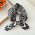 Classic black and white checkered 100% cotton square scarf for women in soft gray tones - Grey Plaid