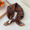 Plaid cotton scarf in vintage brown and blue colors with elegant lettering detail - Orange Plaid