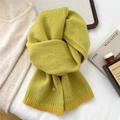 Detail of green wool knit scarf with contrasting yellow ribbed edges and soft texture - Light Yellow