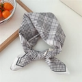Classic black and white checkered cotton linen neck scarf with soft texture decoration - Grid Off-white