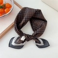Brown and black check cotton neck scarf with contrast piping in a retro knotted style - Coffee Plaid